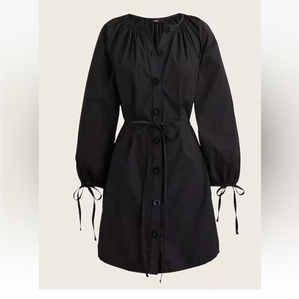 Black Button-Front Tie-Waist Dress